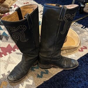 Old West Black Leather Cowboy Boots